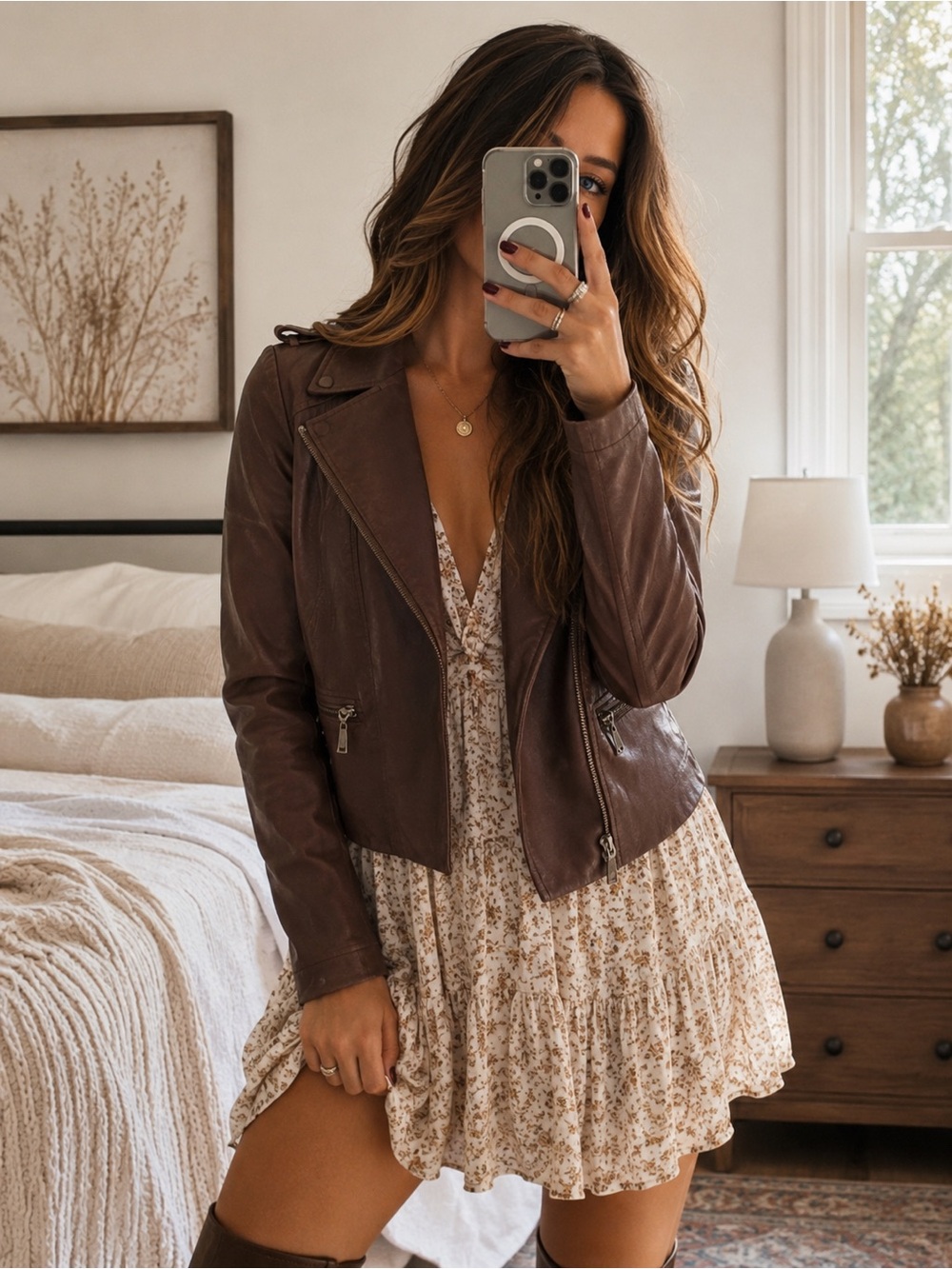 Jou Jou Brown Vegan Leather Jacket